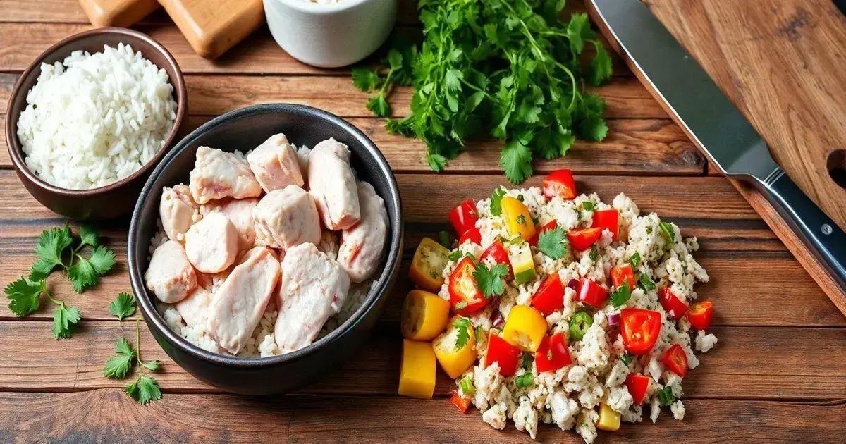 Ingredientes para a receita de frango com arroz