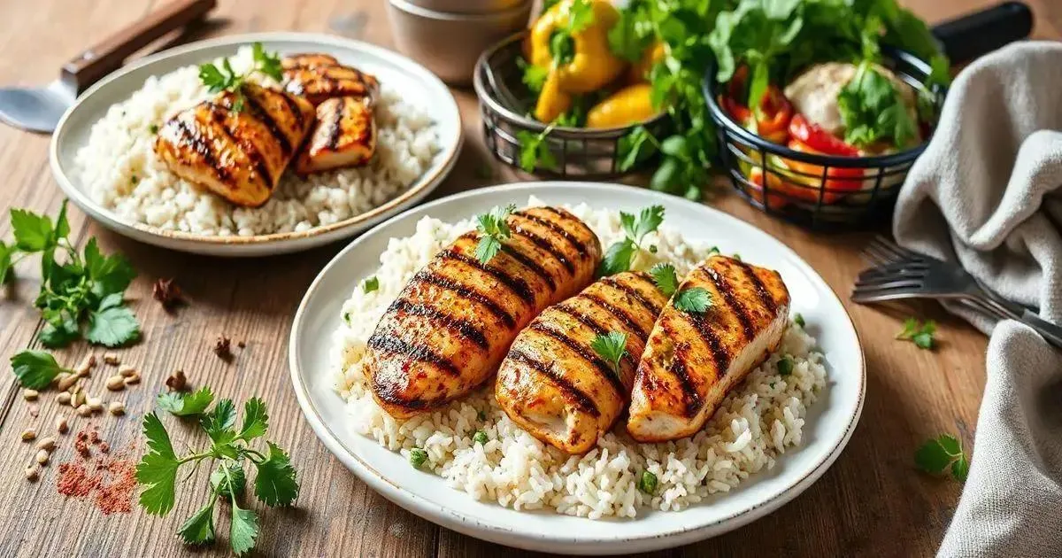 Opções saudáveis com frango e arroz