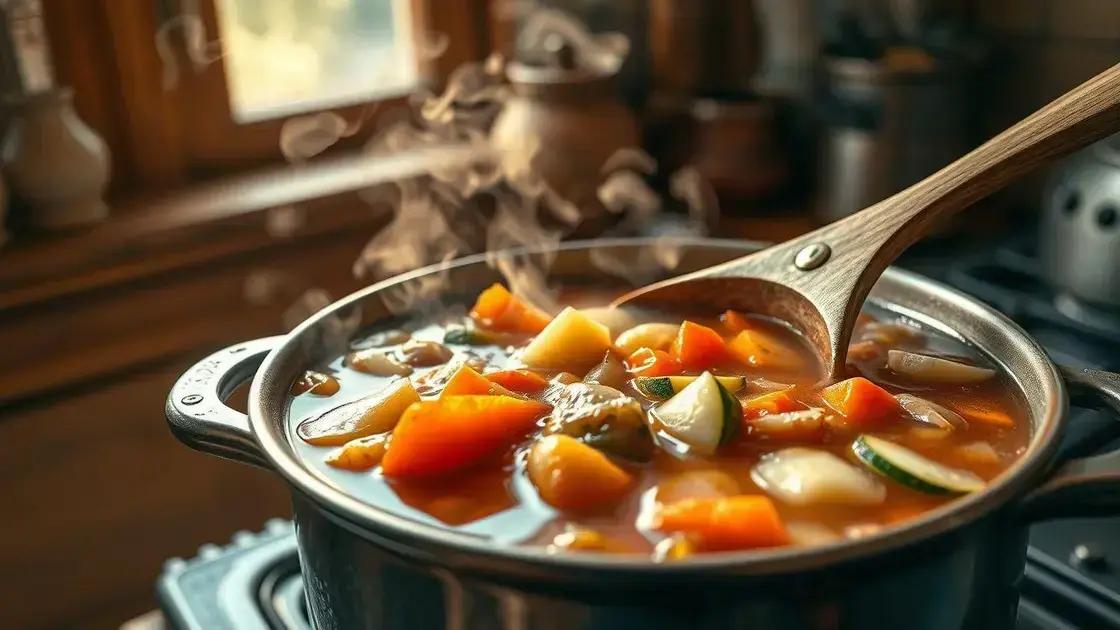 caldo, textura e tempo de cozimento