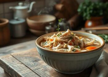 canja com frango desfiado; faça uma sopa reconfortante em 30 minutos