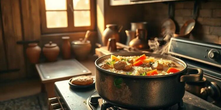 canja de galinha com arroz na panela de pressão: caldo perfeito em minutos