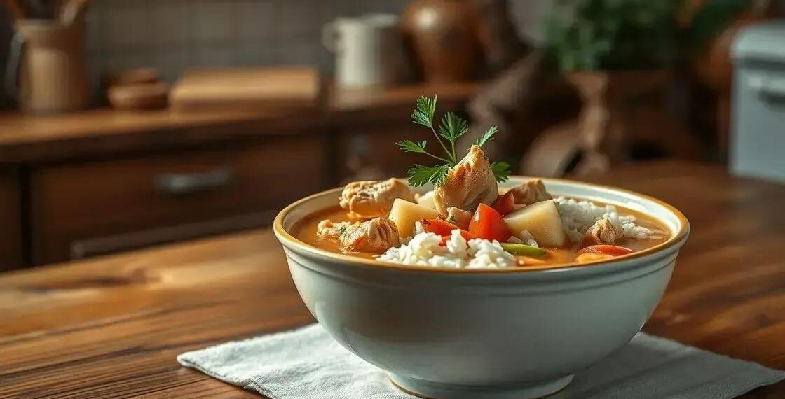 canja de galinha com arroz pronto; sabor simples para um almoço rápido