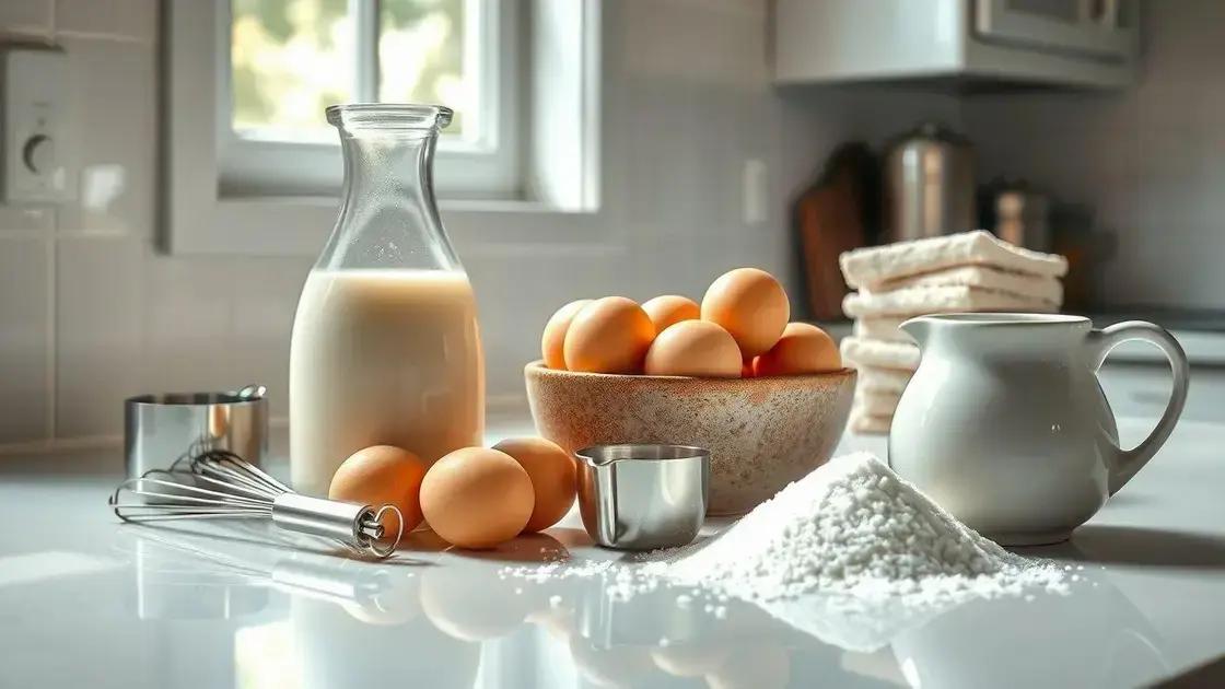 Escolhendo ingredientes: leite, ovos e açúcar