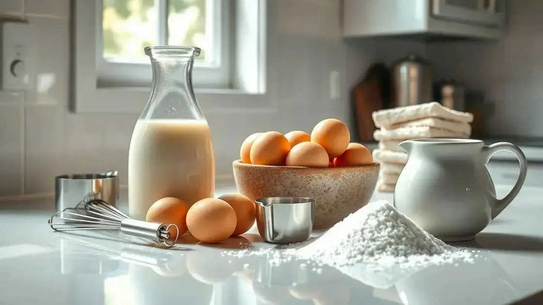 Escolhendo ingredientes: leite, ovos e açúcar