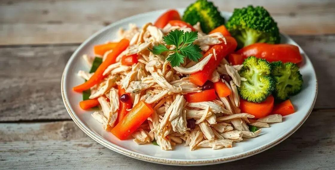 Frango desfiado com legumes: receita fácil que vai conquistar seu almoço