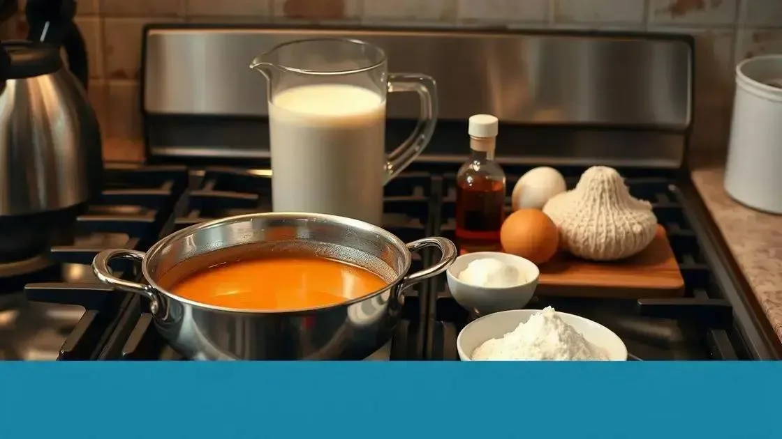 Ingredientes simples para um pudim cremoso na panela Ingredientes simples para um pudim cremoso na panela