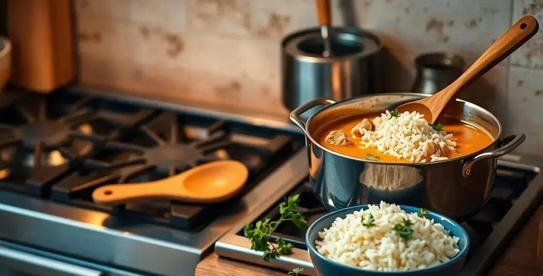 receita de canja de galinha simples com arroz; prática e rápida de fazer