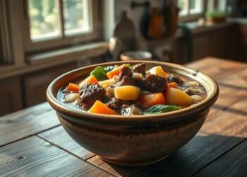 receita de sopa de carne com legumes; caldo rico e acolhedor para dias frios