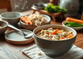 sopa de arroz com frango; aprenda a preparar uma versão prática e saborosa