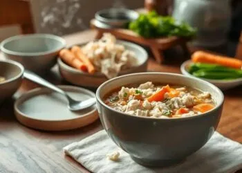sopa de arroz com frango; aprenda a preparar uma versão prática e saborosa