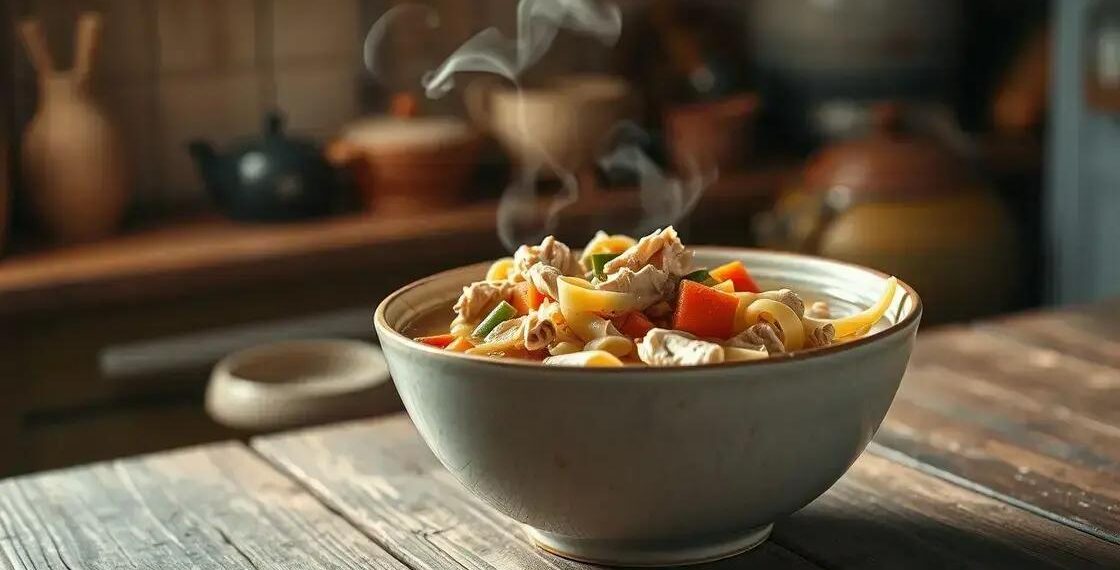 sopa de frango com legumes e macarrão; aprenda a fazer um jantar reconfortante