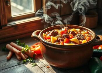 Sopa de legumes com carne e macarrão; como jantar rápido em 30 minutos