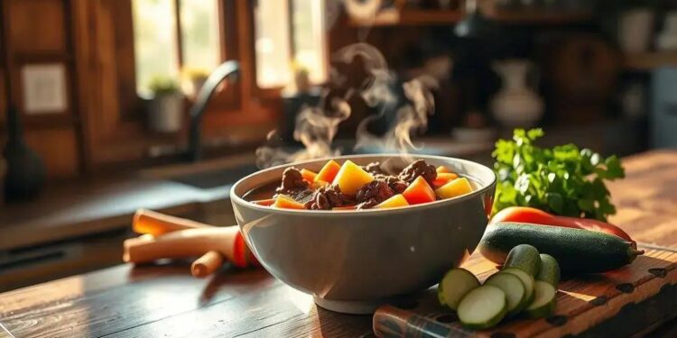 sopa de legumes com carne moída; descubra o caldo nutritivo em minutos