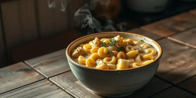 sopa de macarrão com batata; versão prática para o jantar rápido