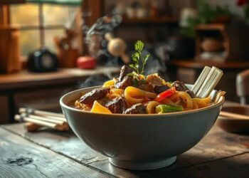 sopa de macarrão com carne e legumes; descubra como fazer um caldo reconfortante em minutos