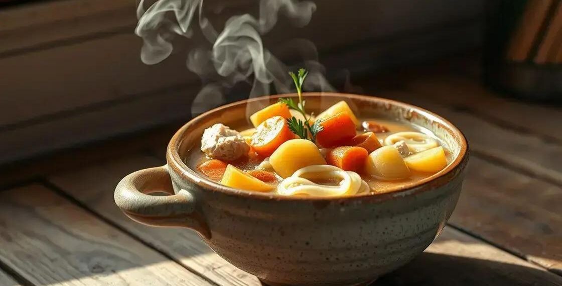 Sopa de macarrão com frango e batata: receita caseira que aquece a alma