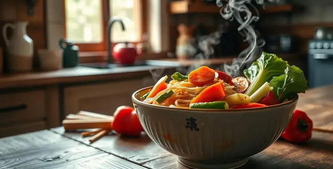 sopa de macarrao com legumes; prática reconfortante que salva o jantar