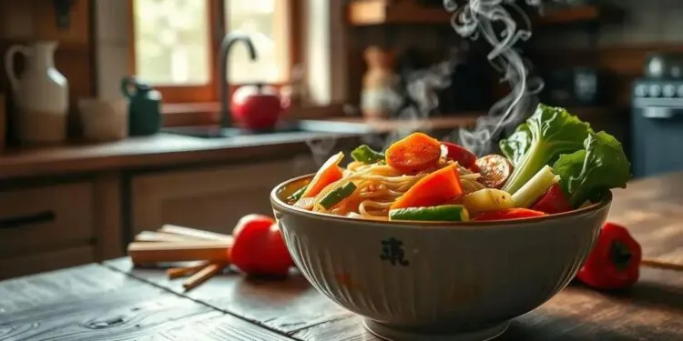sopa de macarrao com legumes; prática reconfortante que salva o jantar
