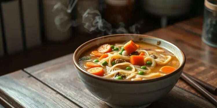 sopa de macarrão e legumes; 5 passos para um almoço prático e nutritivo
