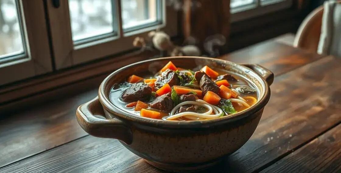 Sopa de músculo com legumes e macarrão: o prato que aquece a alma no inverno