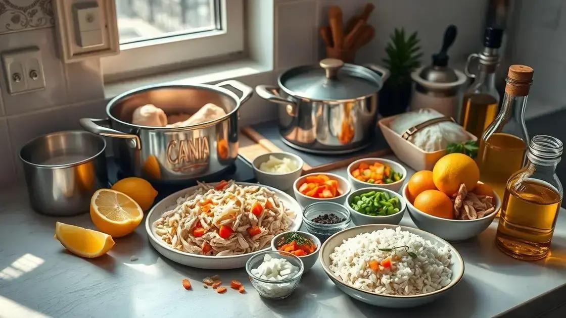 variações de sabor: frango, arroz e acompanhamento