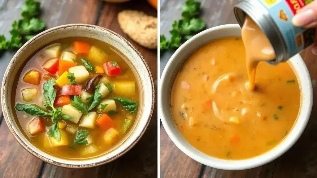 Comparativo: sopa caseira vs industrializada