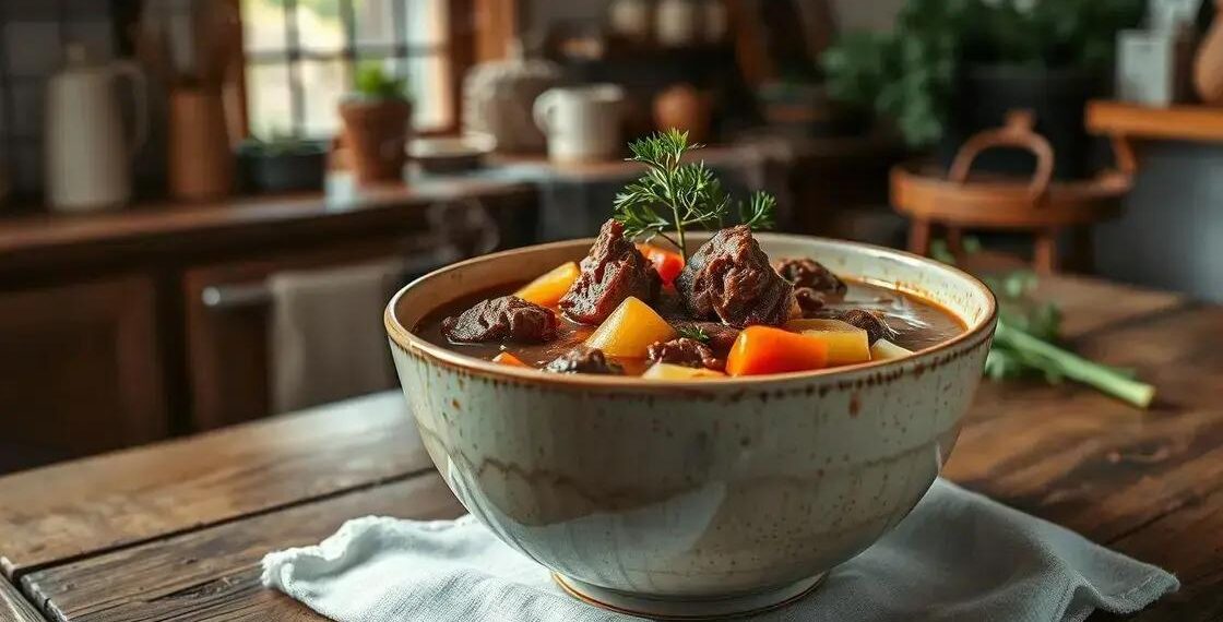 imagem de sopa de carne que vai fazer você sentir o aroma da panela
