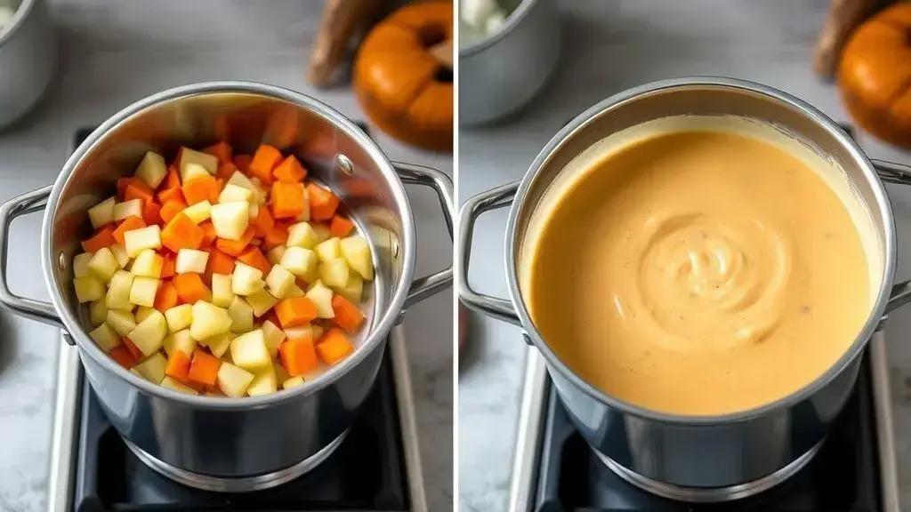 Passo a passo do preparo da sopa cremosa