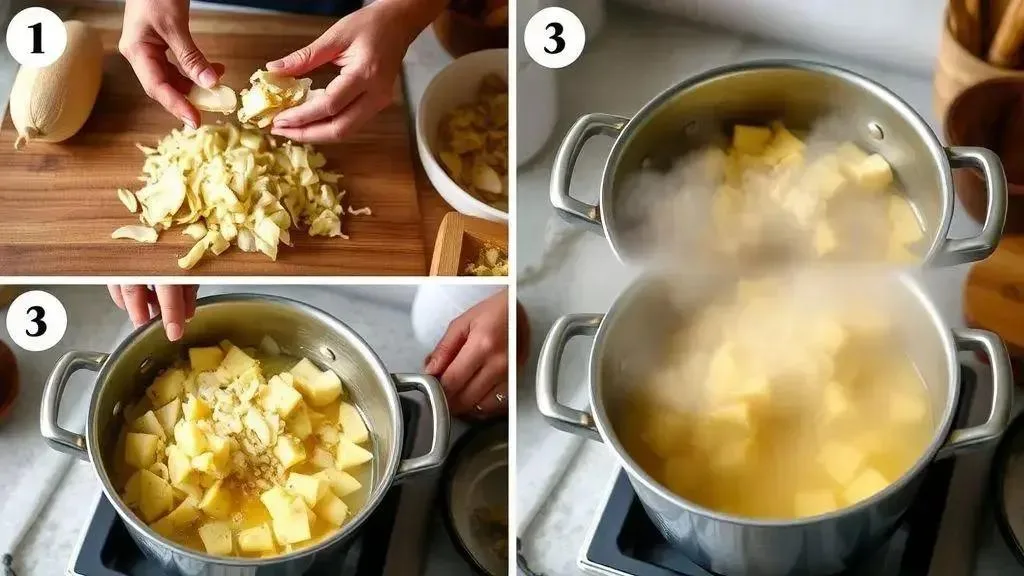Passo a passo: preparando a base da sopa Passo a passo: preparando a base da sopa