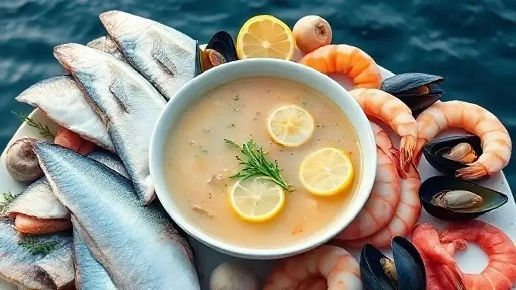 Peixes e frutos do mar para sopas leves