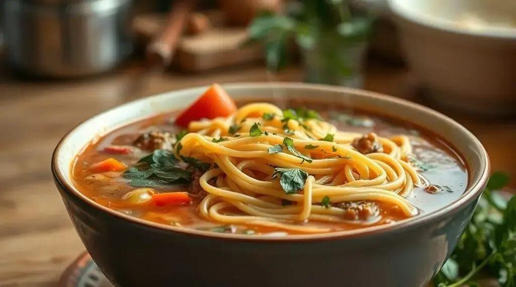 Sopa com macarrão espaguete: o conforto que você precisa nos dias frios