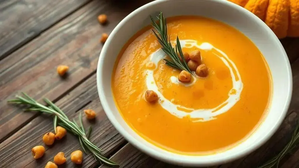 Sopa cremosa de abóbora com grão-de-bico crocante