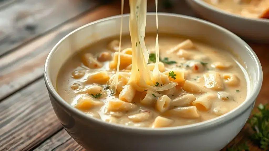 Sopa cremosa de macarrão com queijo: o conforto em forma de comida