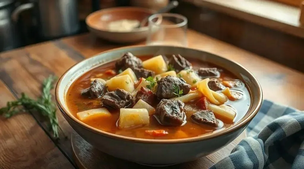 Sopa de carne com batata e macarrão: receita caseira que aquece o coração