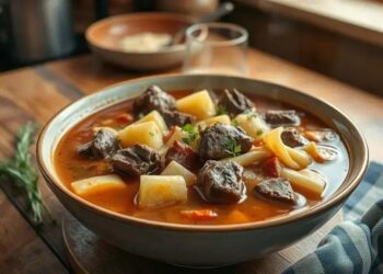 Sopa de carne com batata e macarrão: receita caseira que aquece o coração