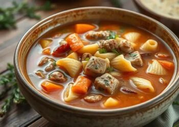 Sopa de legumes com macarrão e carne: o conforto que sua família merece