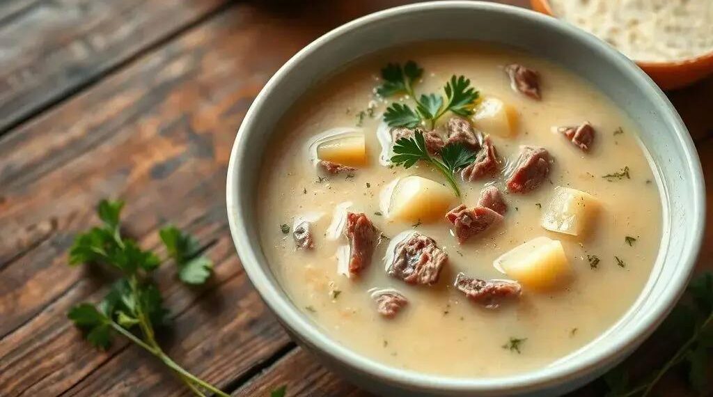 Caldo de batata com carne desfiada: receita reconfortante para dias frios