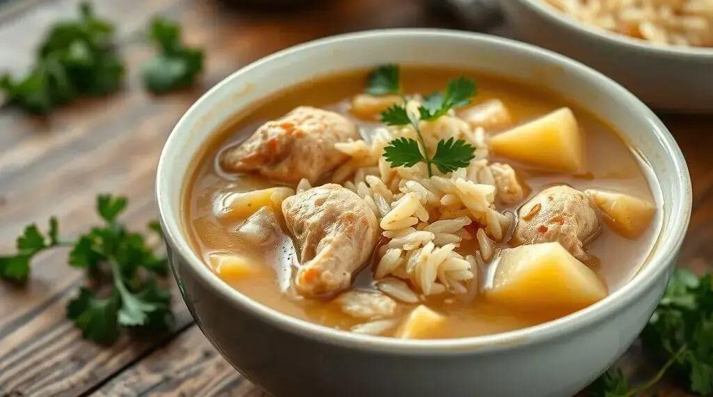 Canja de galinha com arroz e batata: o segredo para dias frios e recuperação rápida