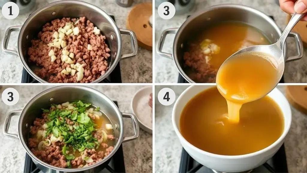 O passo a passo da preparação do caldo