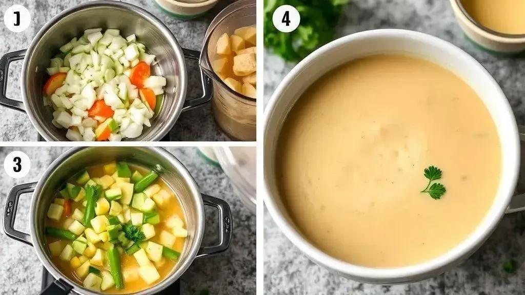 Passo a passo do preparo da sopa cremosa