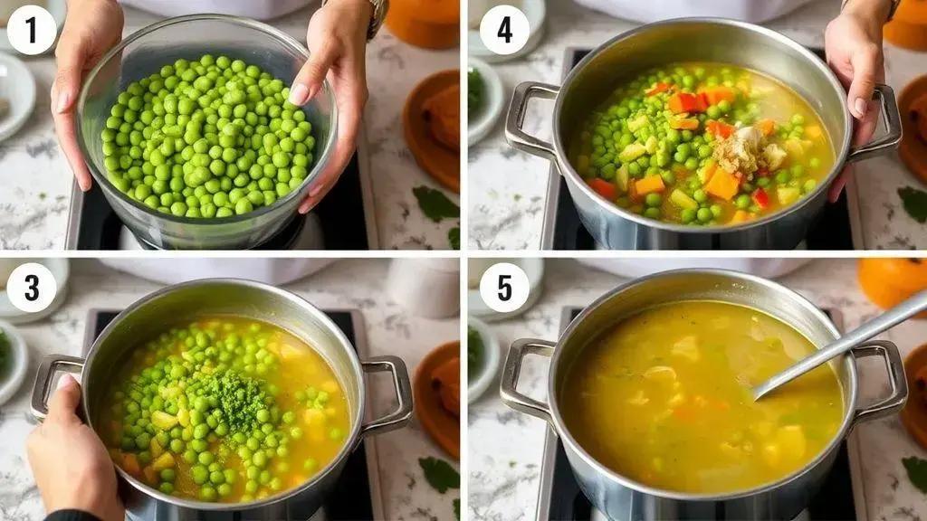 Passo a passo do preparo da sopa de ervilha