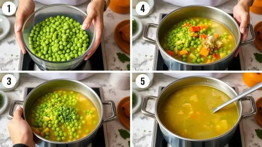 Passo a passo do preparo da sopa de ervilha