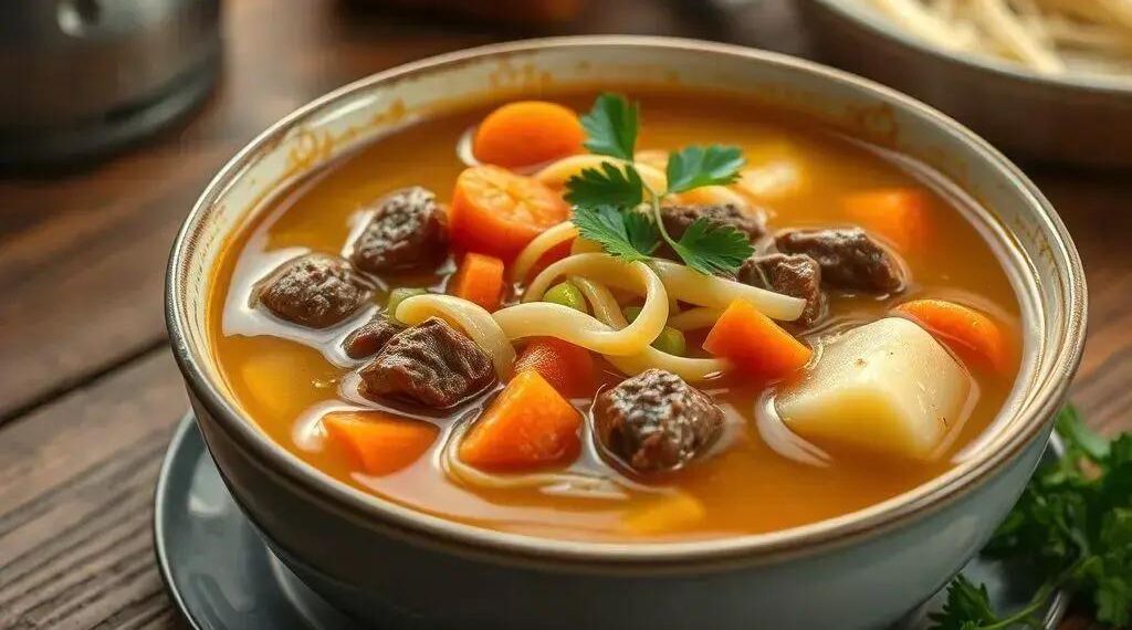 Receita de sopa de macarrao com carne: conforto que aquece o coração