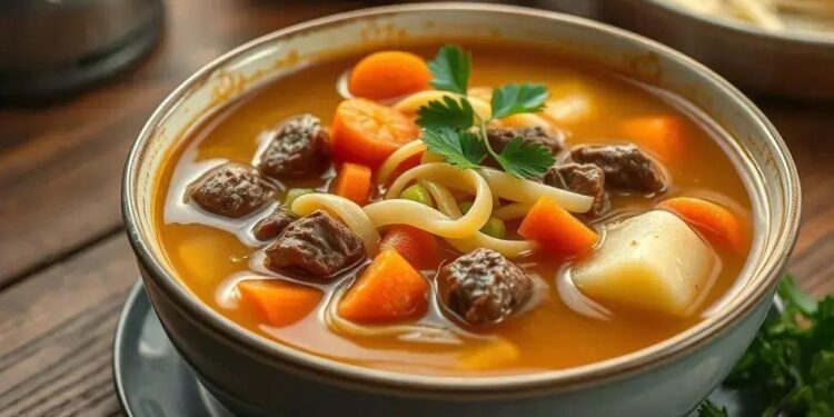 Receita de sopa de macarrao com carne: conforto que aquece o coração