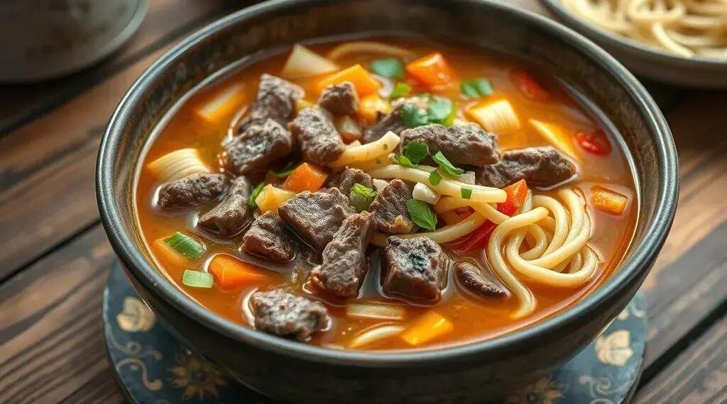 Sopa com musculo e macarrão: o conforto que aquece a alma em dias frios