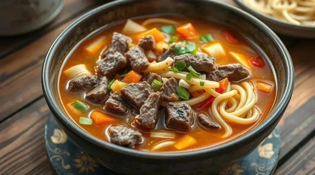 Sopa com musculo e macarrão: o conforto que aquece a alma em dias frios
