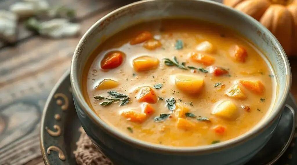 Sopa de abóbora com legumes: receita cremosa que aquece o coração