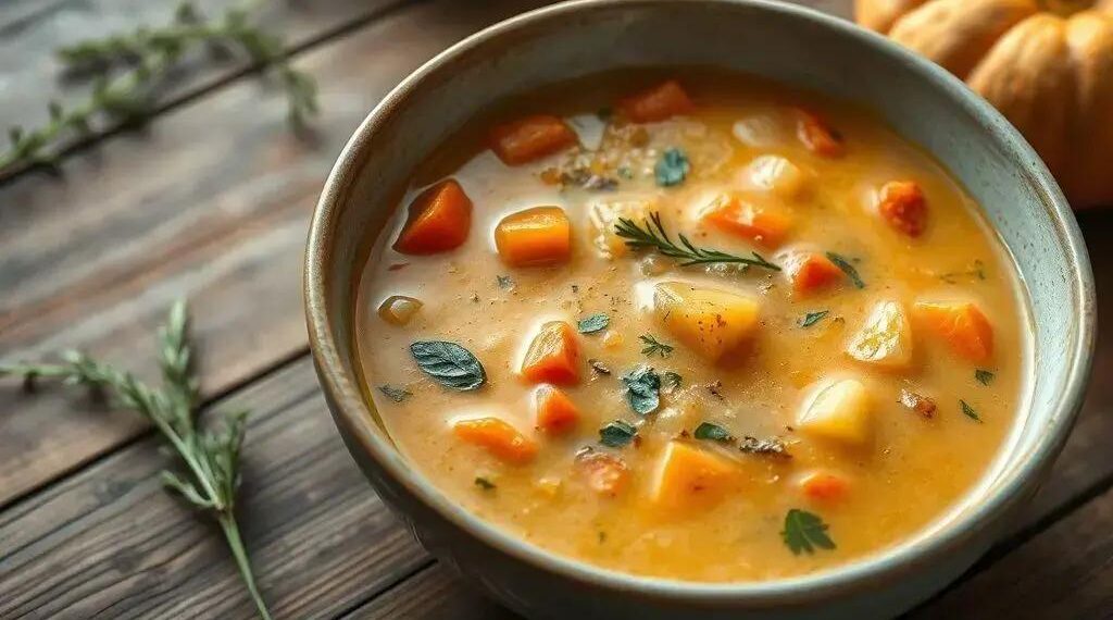 Sopa de abobora com legumes: receita cremosa que aquece o coração