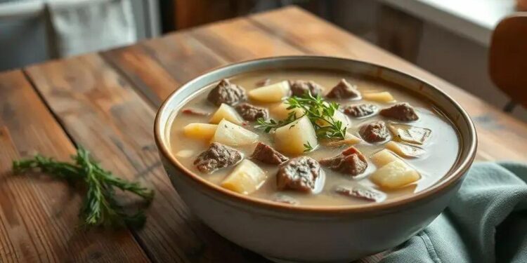 Sopa de batatinha com carne: o conforto que sua família merece