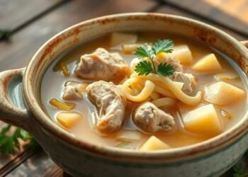 Sopa de frango com batata e macarrão: o conforto que sua família merece